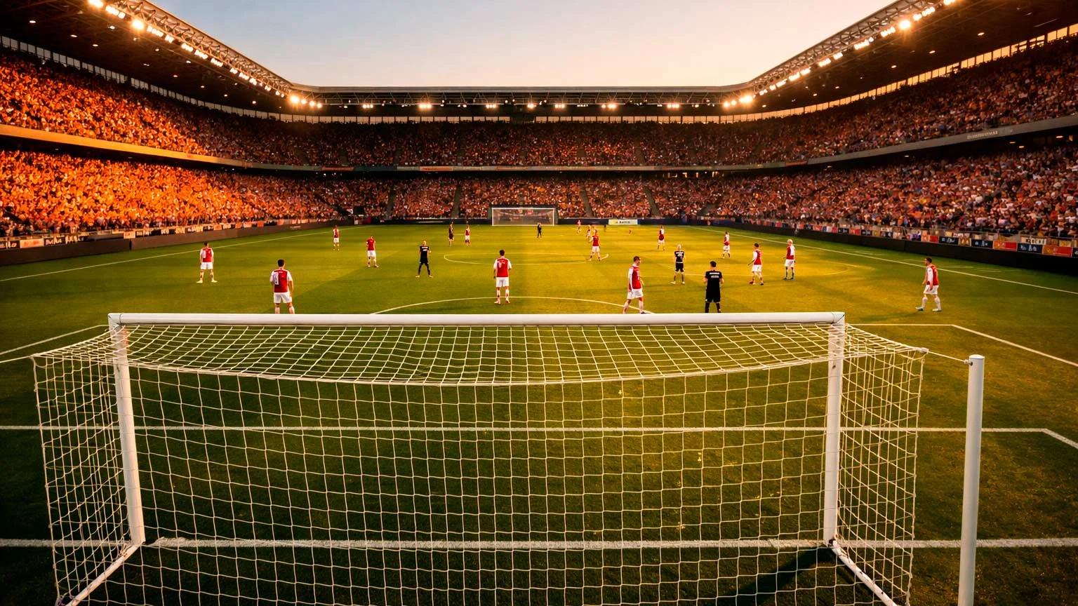 Eredivisie voetbalwedstrijd in een vol Nederlands stadion