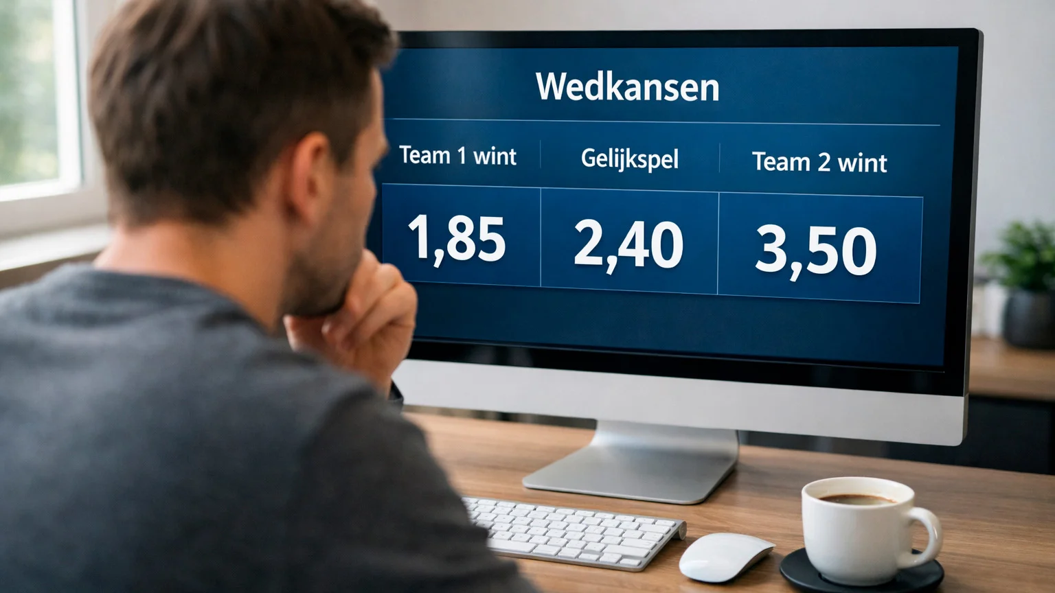 Persoon bekijkt odds en quoteringen op computerscherm